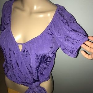 Purple, cross body top, with bow tie